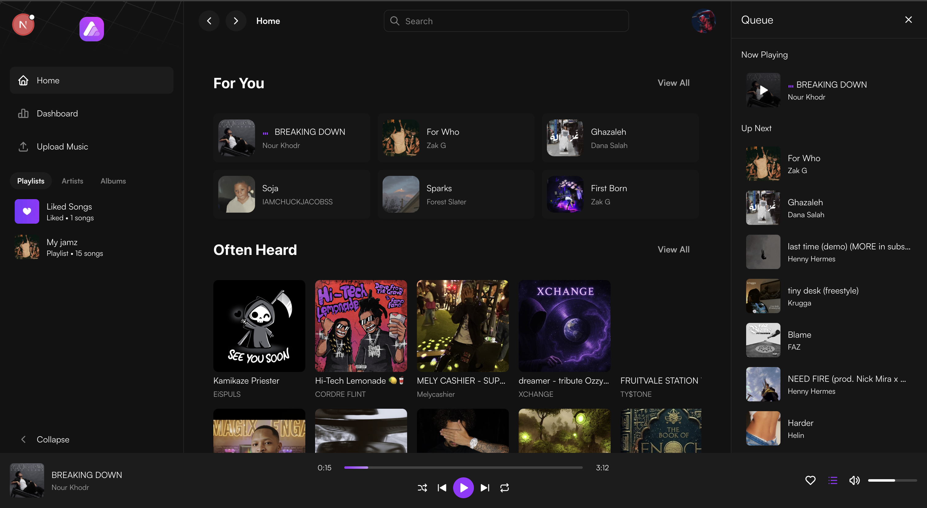 Aria web platform screenshot